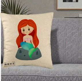 Perna Personalizata Sirena Kawaii Roscat, 40x40 cm, Bej, Husa Detasabila, Perna Inclusa, BEKZ®
