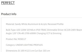 Plafoniera LED incastrabila reglabila PERFECT 100cm alba CCT Dimmable