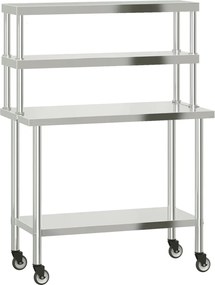 vidaXL Masă bucătărie cu raft superior, 110x55x150 cm, oțel inoxidabil