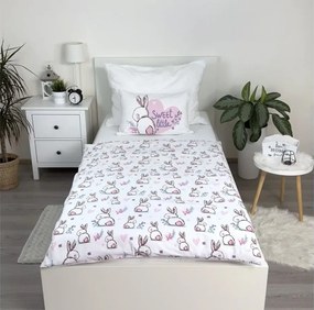 Lenjerie de pat din bumbac pentru patut BUNNY SWEET alb Dimensiune lenjerie de pat: 40 x 60 cm | 100 x 135 cm