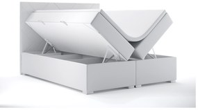 Pat matrimonial Boxspring 160 cm Melo (alb piele ecologică) (cu sp. depozitare). 1044175