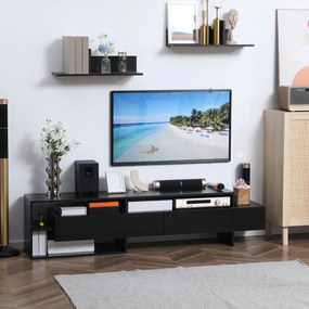 Suport TV modern HOMCOM cu 2 rafturi din lemn, dulap TV cu compartimente deschise si dulapuri, negru | Aosom Romania