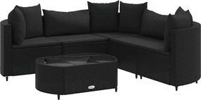 vidaXL Set mobilier de grădină cu perne, 6 piese, negru, poliratan