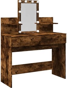 vidaXL Masă de toaletă cu LED, stejar afumat, 100x40x130 cm