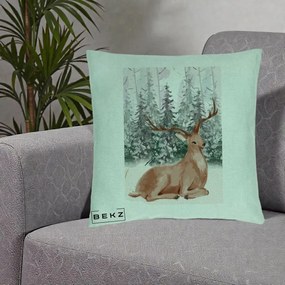 Perna Decorativa Ren in Padure Roz Moale, 40x40 cm, Verde Menta, Husa Detasabila, Perna Inclusa, BEKZ®