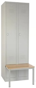 Dulap metalic cu banchetă, 60 x 85 x 185 cm, plintă, blocare prin răsucire, gri - RAL 7035