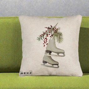 Perna Decorativa Patine cu Ramuri de Brad si Afine, 40x40 cm, Bej Canapea, Husa Detasabila, Perna Inclusa, BEKZ®
