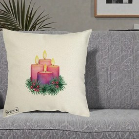 Perna Decorativa Lumanari Advent Roz-Violet, 40x40 cm, Ecru, Husa Detasabila, Perna Inclusa, BEKZ®