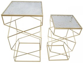 Set 2 masute auxiliare aurii din metal si sticla, 50 x 50 x 100 cm / 40 x 40 x 80 cm, Coppia Mauro Ferreti