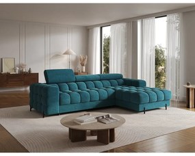 Colțar albastru extensibil/cu spațiu de depozitare cu tapițerie din țesătură bouclé (cu colț pe partea dreaptă/cu șezlong) Felro – ELTAP