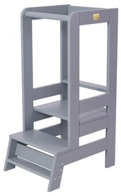 Inaltator Learning Tower Ajustabil, Ajutor de bucatarie MeowBaby  , lemn Gri inchis