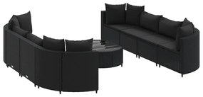 3308427 vidaXL Set mobilier de grădină cu perne, 9 piese, negru, poliratan