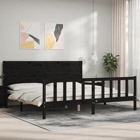 3192775 vidaXL Cadru pat cu tăblie 200x200 cm, negru, lemn masiv