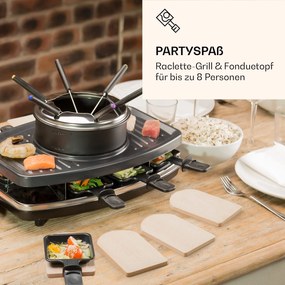 Klarstein Entrecote, 2 în 1 raclette grill & fondue, piatră naturală, 1100 W, 8 persoane, covorașe
