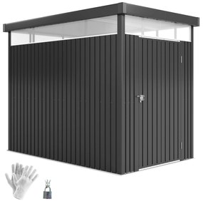 Outsunny Magazie de Grădină cu Luminator Superior din Acril și Orificii de Drenaj, 162x259x201 cm, Gri Închis | Aosom Romania