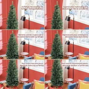 HOMCOM Brad Artificial de Crăciun cu 479 Ramuri, Brad de Crăciun Înalt și Îngust cu Bază Pliabilă, Ø65x180 cm, Verde | Aosom Romania