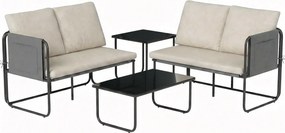Outsunny Set Mobilier Grădină Exterior 4 Piese cu 2 Canapele 2 Locuri 2 Mese din Sticlă Perne Huse Detașabile și Buzunare Kaki | Aosom Romania