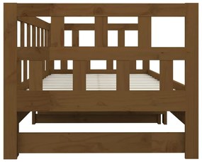 Pat extensibil de zi, maro miere, 2x(90x190) cm, lemn masiv pin maro miere, 90 x 190 cm