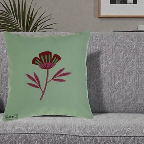 Perna Decorativa Floare Macul Roz-Rosu Grafic, 40x40 cm, Verde, Husa Detasabila, Perna Inclusa, BEKZ®