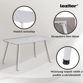 Masă de dining pătrată Bora 140 cm din piatră sinterizată, albă