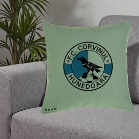 Perna Personalizata FC Corvinul Hunedoara Fotbal, 40x40 cm, Verde, Husa Detasabila, Perna Inclusa, BEKZ®