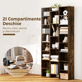 HOMCOM Bibliotecă Modernă din Lemn Înaltă 181 cm cu 21 Compartimente și 10 Rafturi Reglabile, Alb | Aosom Romania