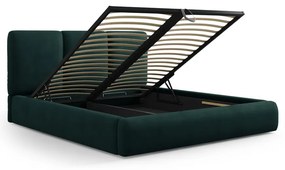 Pat matrimonial verde închis tapițat cu spațiu de depozitare și somieră 180x200 cm Brody – Mazzini Beds