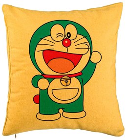 Perna Decorativa, Model copii Doraemon, 40x40 cm, Galben, Husa Detasabila, Burduf