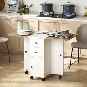 HOMCOM Masă Rabatabilă pentru Maxim 6 Persoane cu 2 Sertare, Dulap și Raft Posterior, 120x60x76.5 cm, Alb | Aosom Romania