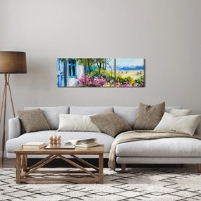 Tablou - Grădina din fața casei, pictură în ulei (cu ceas) (90x30 cm)