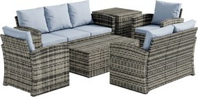 Outsunny Set de mobilier de gradina din ratan de 6 piese, canapea si 2 fotolii tapitate pentru 7 persoane, bej | Aosom Romania
