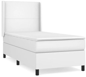 3132364 vidaXL Pat box spring cu saltea, alb, 100x200 cm, piele ecologică