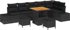 vidaXL Set de canapele pentru grădină cu pernă 9 pcs Negru Rattan poli