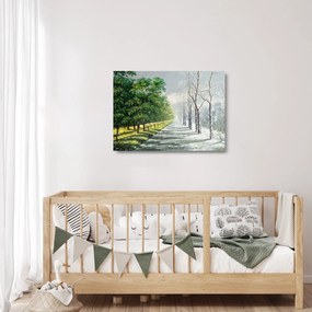 Tablou pe sticlă - Iarna versus vara (70x50 cm)