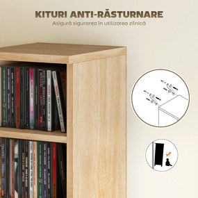 HOMCOM Set de 2 Rafturi pentru CD-uri cu Polițe Reglabile, Capacitate 204 CD-uri, Design Compact, 21x22,5x88,5 cm, Stejar | Aosom Romania