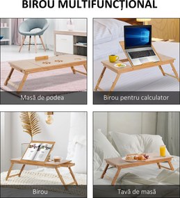 HOMCOM Masă de Pat pentru PC Pliabilă Suport Reglabil Înclinabil cu Sertar Picioare Pliabile 72x35x22-30 Culoarea Lemnului | Aosom Romania