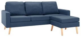 288727 vidaXL Canapea cu 3 locuri și taburet, albastru, material textil