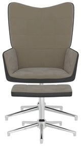 327864 vidaXL Scaun de relaxare cu taburet, gri deschis, catifea și PVC
