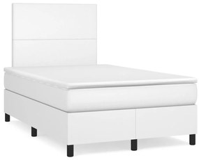 3142714 vidaXL Pat box spring cu saltea, alb, 120x200 cm, piele ecologică