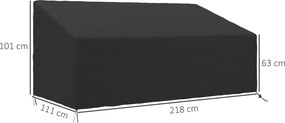 Outsunny Husă pentru canapea exterior impermeabilă 3 locuri, husă banc grădină Țesătură Oxford 600D, 218 x 111 x 63/101 cm, negru | Aosom Romania