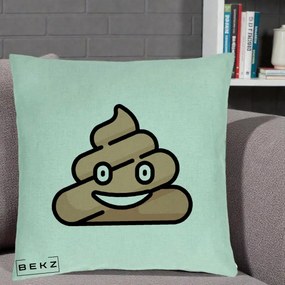 Perna Decorativa Emoji Poop Funny, 40x40 cm, Verde Menta, Husa Detasabila, Perna Inclusa, BEKZ®