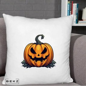 Perna Decorativa Halloween Jack-o'-Lantern Infricosator, 40x40 cm, Alb Pufos, Husa Detasabila, Perna Inclusa, BEKZ®