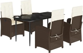 vidaXL Set mobilier de grădină, 5 piese, cu perne, maro, poliratan