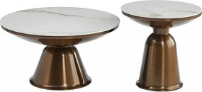 Set 2 masute cafea VERA, alb cu efect de marmura/cupru, ceramica/metal