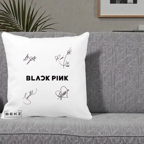 Perna Personalizata K-pop BLACKPINK Tinute Negre Grup Simplu, 40x40 cm, Alba Mata, Husa Detasabila, Perna Inclusa, BEKZ®