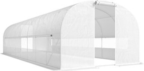 Outsunny Seră tunel de grădină 24 m², seră tunel cu cadru din oțel galvanizat, uși și 2 ferestre mari, alb | Aosom Romania