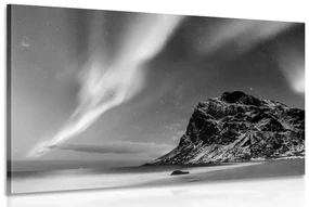 Tablou aurora polară în Norvegia în design alb-negru