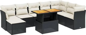 vidaXL Set mobilier de grădină cu perne, 9 piese, negru, poliratan