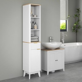 HOMCOM Dulap baie mobilier baie cu coloană cu 3 rafturi, sertar și 2 rafturi ajustabile 33 x 30 x 170 cm alb | Aosom Romania