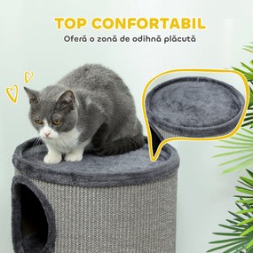 PawHut Cușcă pentru Pisici cu 3 Nivele, Zgârietoare din Sisal și Pluș, Ø38x70cm, Gri | Aosom Romania